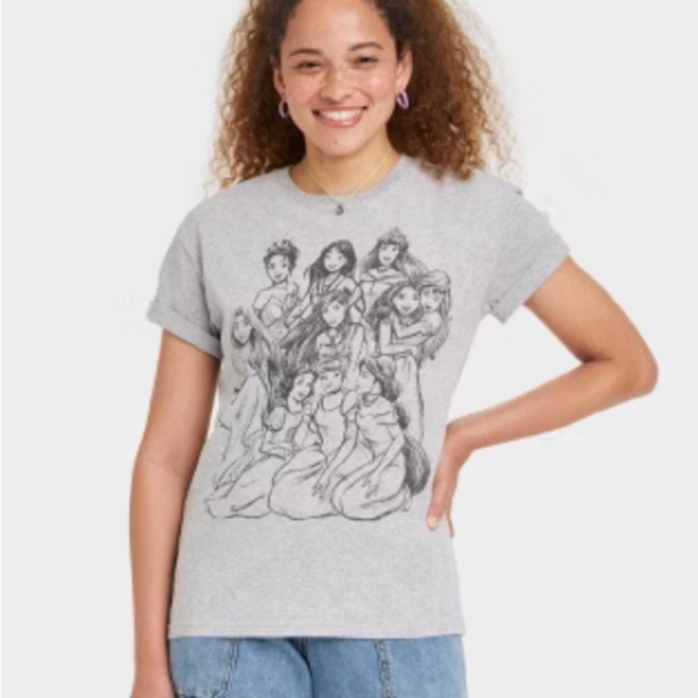 Women's Disney Princess Outline Short Sleeve Graphic T-Shirt - Gray